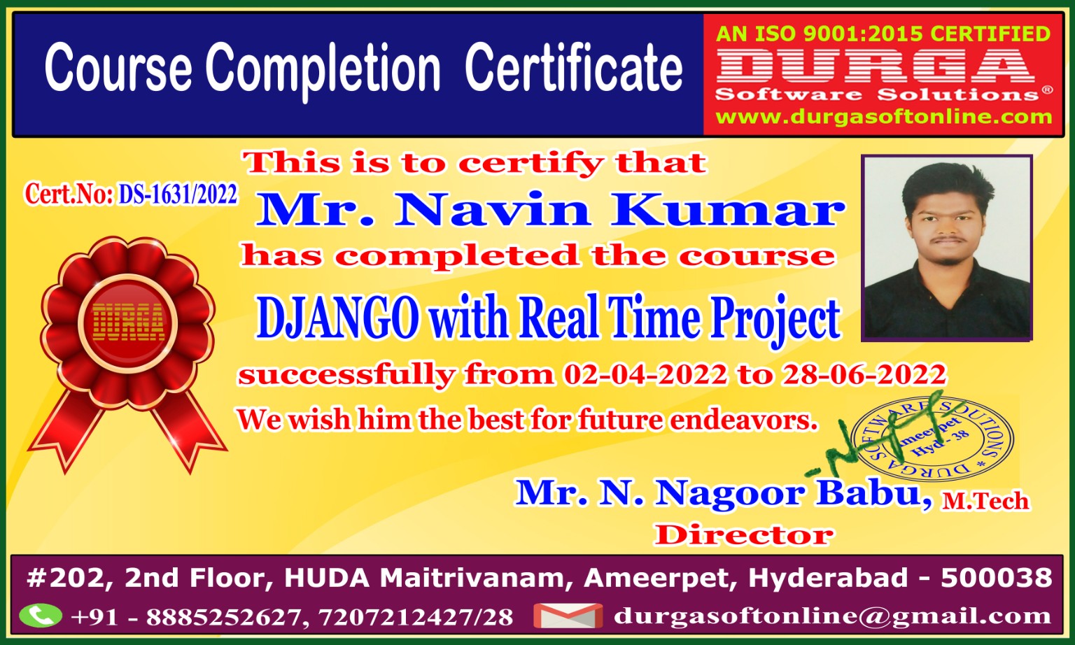Django course certificate preview