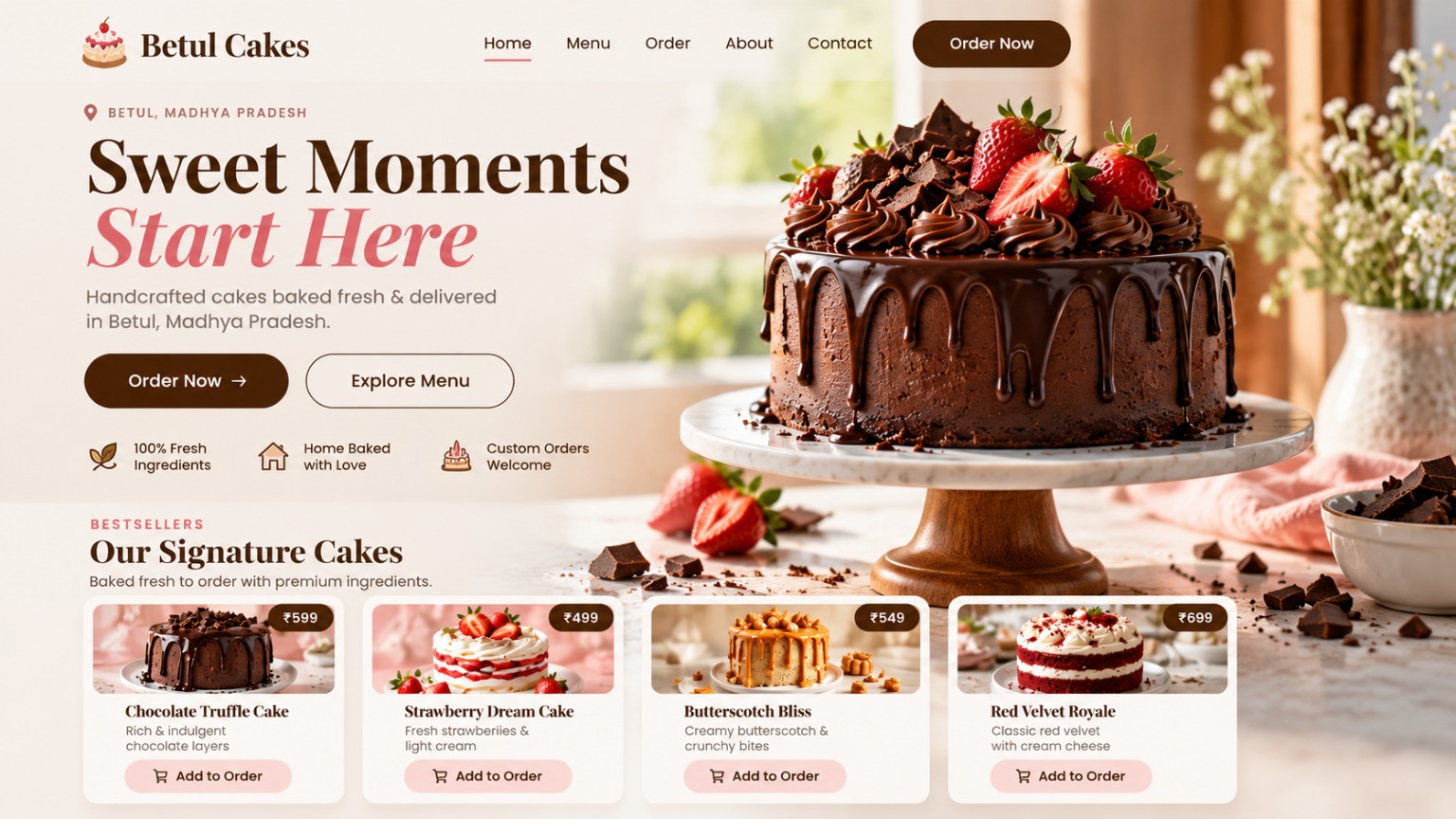 Betul Cakes bakery website preview